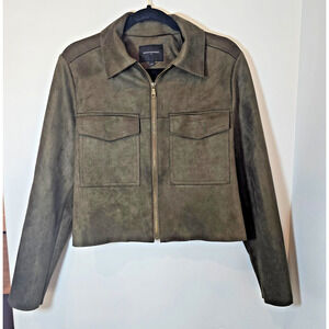 Banana Republic Dark Olive Suede Jacket Cropped Womens Size M